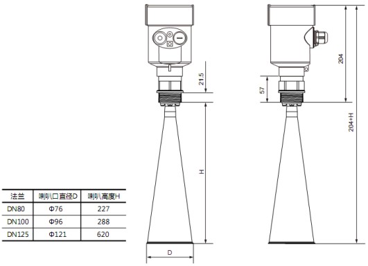 尿素雷达液位计RD708外形尺寸图